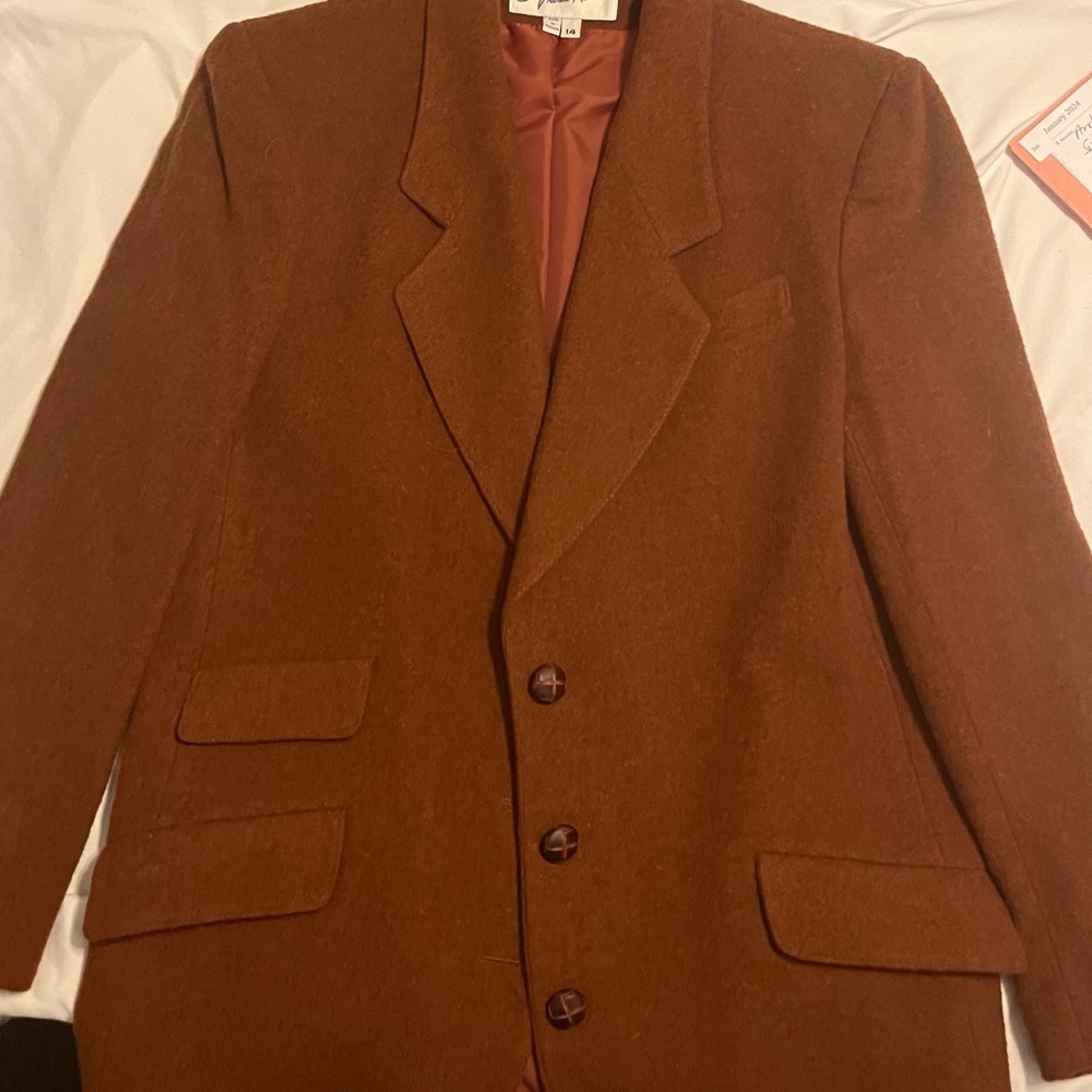 Women’s Wool Blend Coat Carmel Color Size 14 Pockets Lined Long Office Siren Y2K